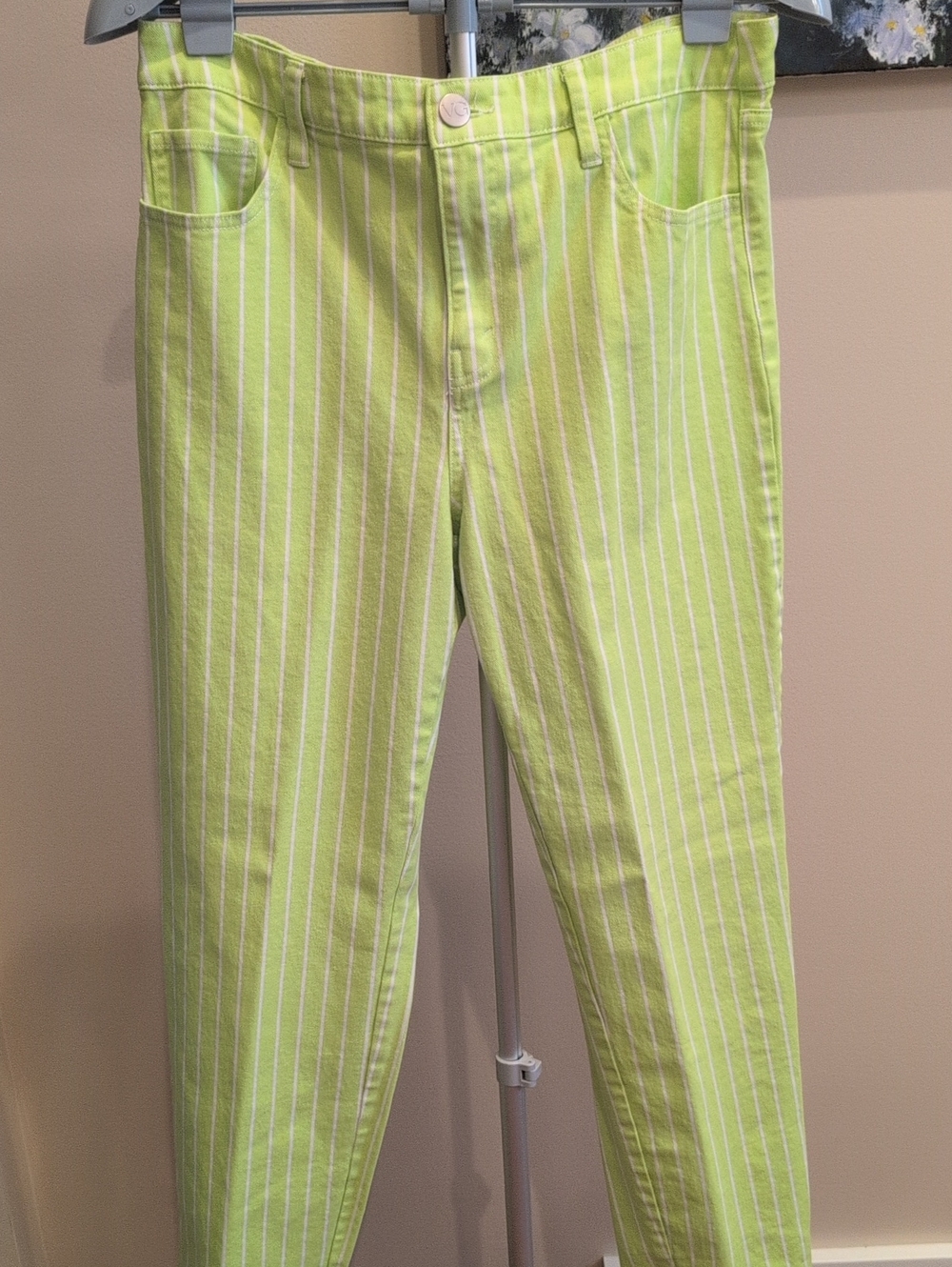 Victor Glemaud Lime Green Pinstripe High-Rise Jeans